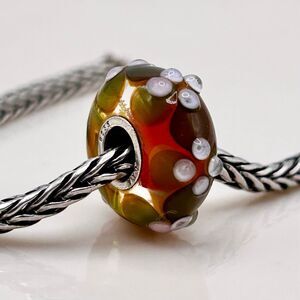 TROLLBEADS UU LE Spring Flowers LAA 925S NEW! Textured Amber Brown Pale Pink